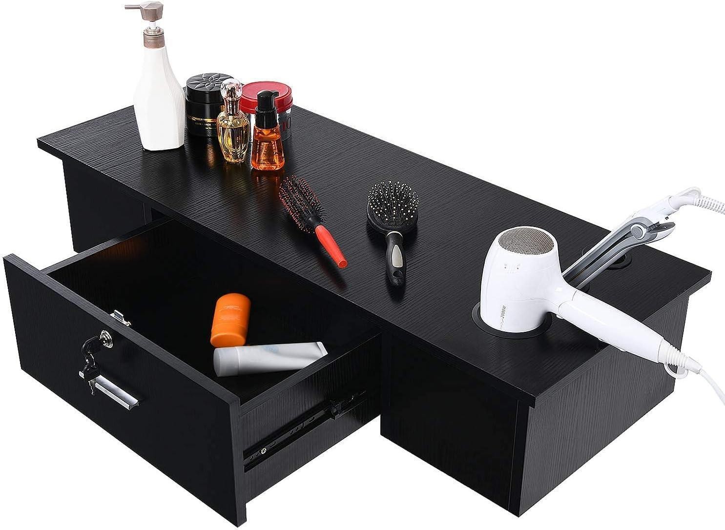 Barber Wall Mount Beauty Salon Cabinet Styling Station Table Locking Desk Drawer