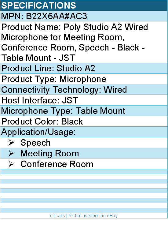 HP Poly B22X6AA#AC3 Poly Studio A2 Wired Microphone for Conference Room