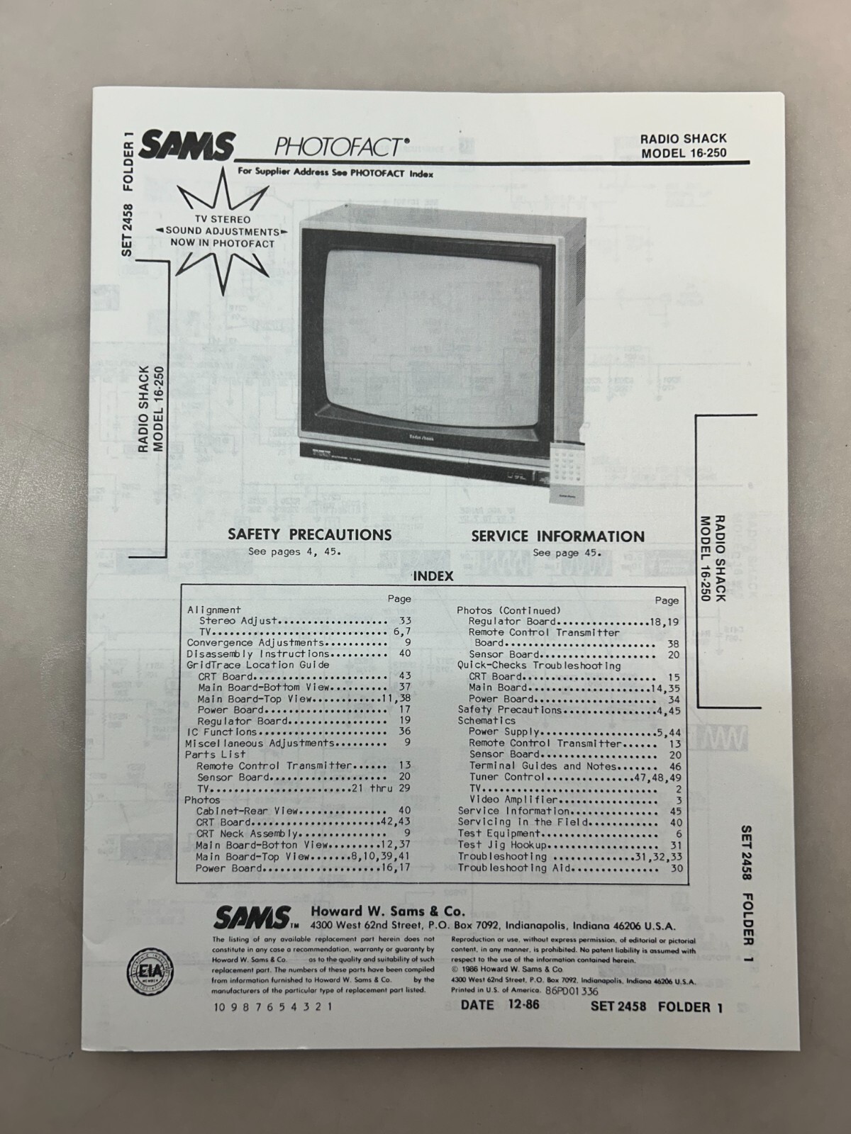 Radio Shack 16-250 Service Manual Sams Photofact Free Shipping