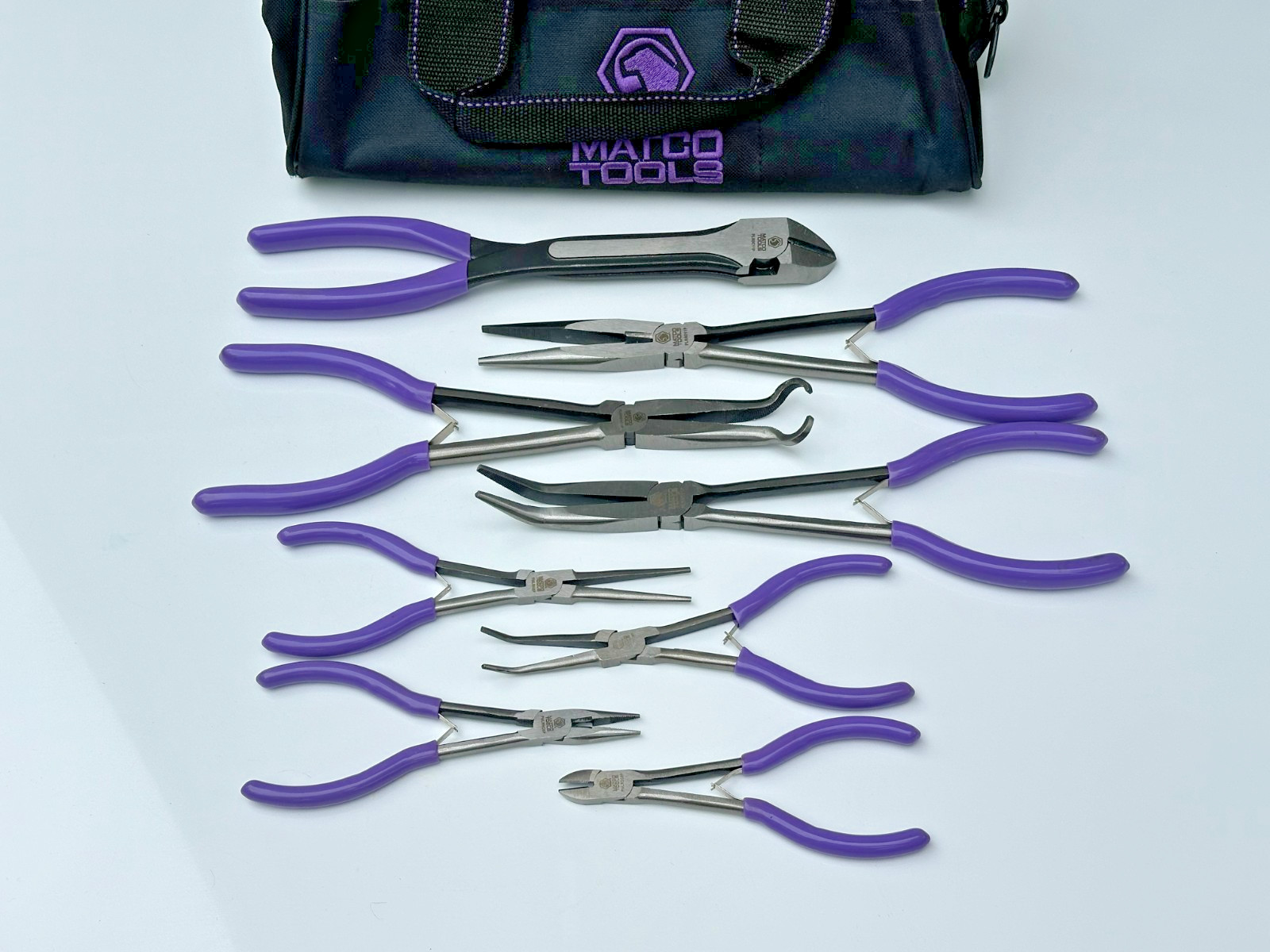 Matco Tools 8pc SPLR8P PURPLE Long Reach & Mini Pliers Set w/ Duffle Bag (NOS)