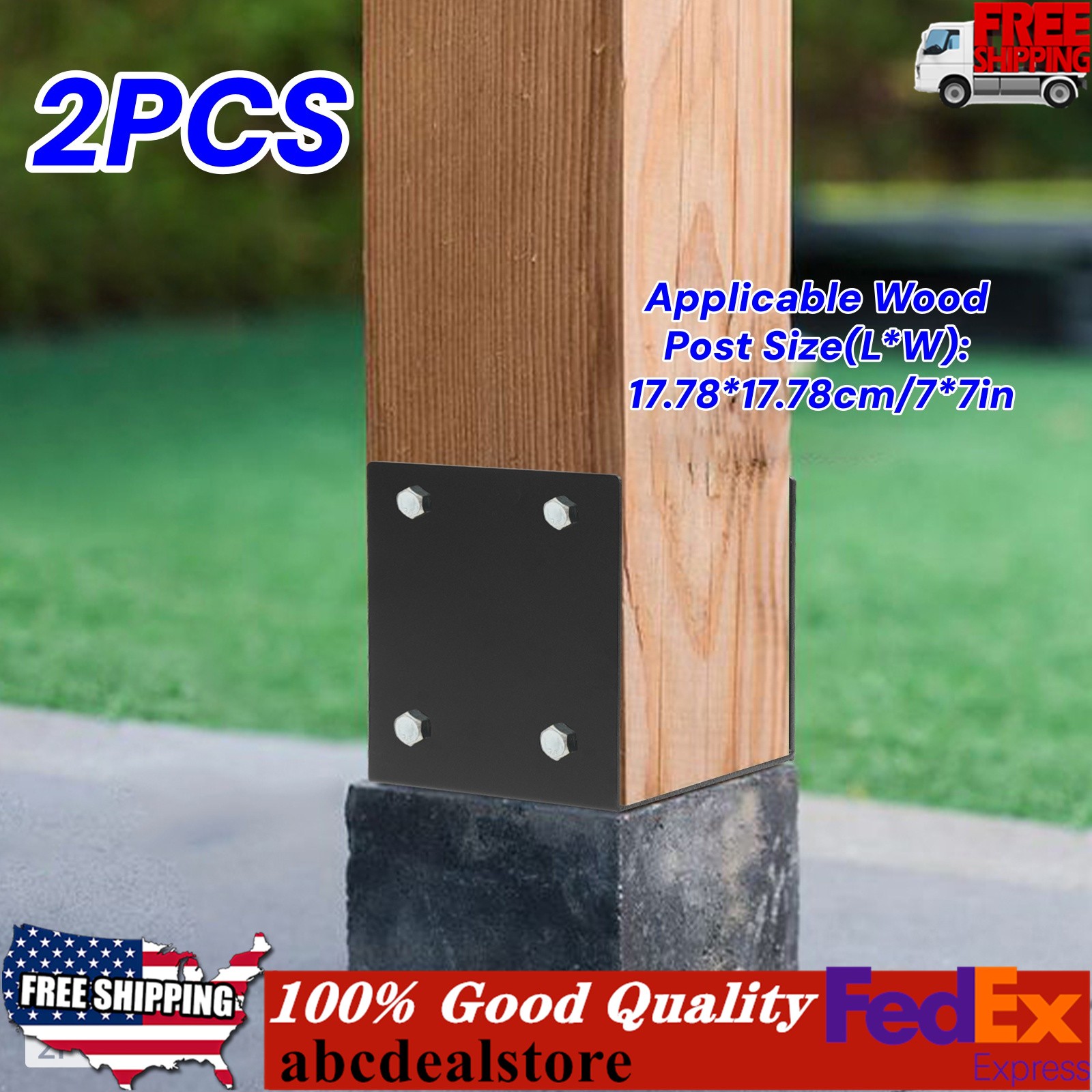 U-Shape Post Base Holder 7*7in Wet Concrete Fence Post Holder 2 Pack Black