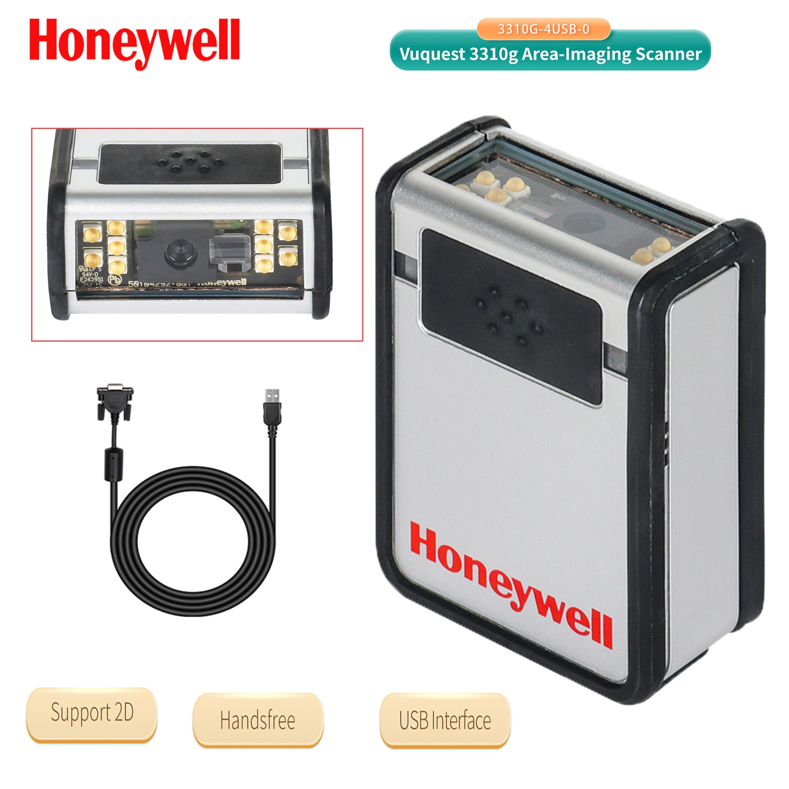 Honeywell 3310G-4USB-0 Scanner VuQuest 3310g 1D 2D Barcode Scanner w/ USB Cable