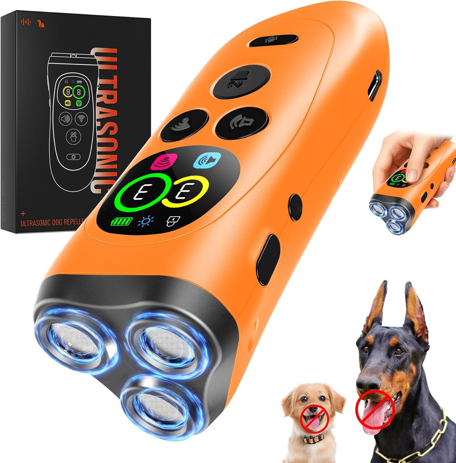 Dog Bark Deterrent Device,3X Ultrasonic anti Barking with Color LCD Screen,7 Tra