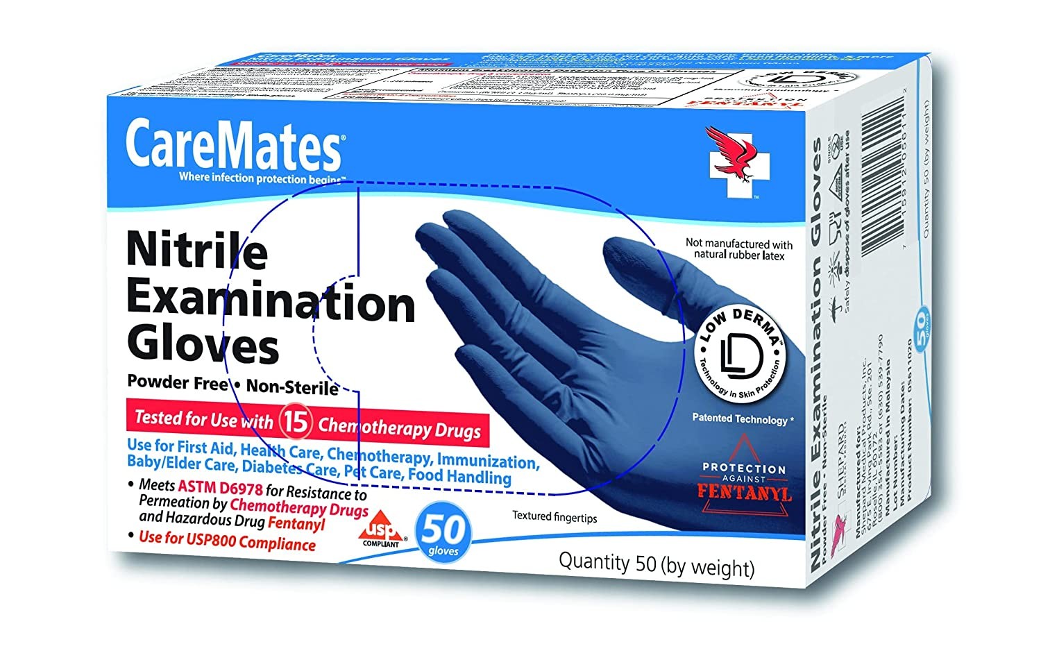 Caremates Nitrile-Pf Examination Gloves Small, 50 each