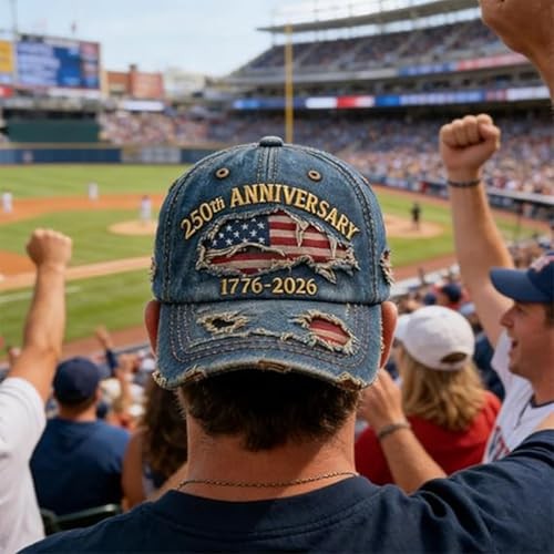 USA 250th Anniversary Distressed Casual Cap, Commemorative Adjustable Baseball