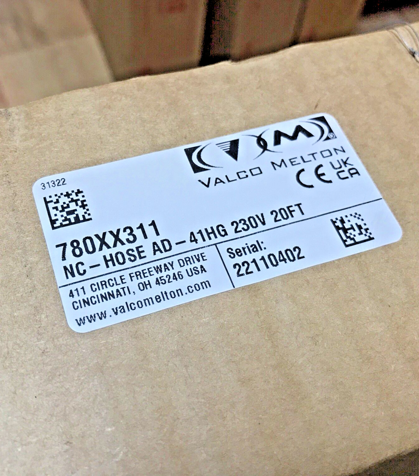 Valco Melton 780XX311 NC-Hose AD - 41HG 230V 20Ft. Long Hot Melt Hose