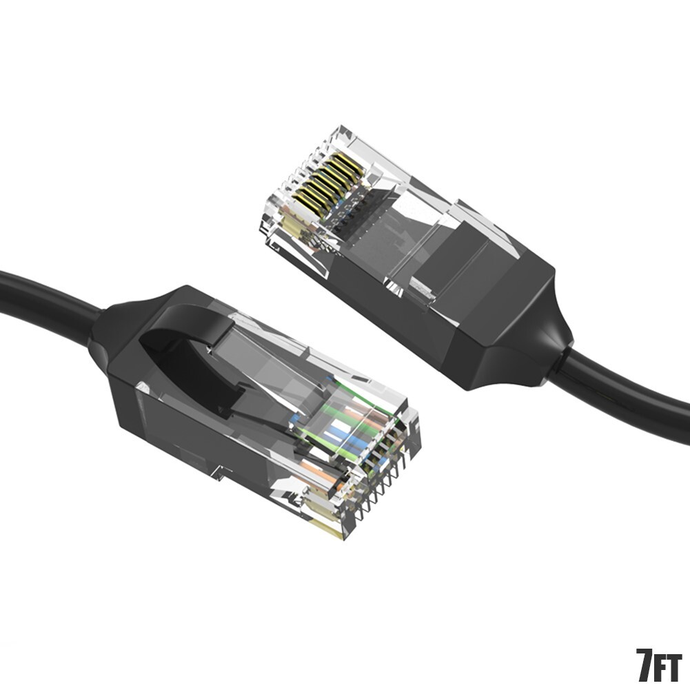 7FT CAT6 RJ45 Slim Ethernet LAN Network Patch Cable UTP Copper Wire 28AWG Black