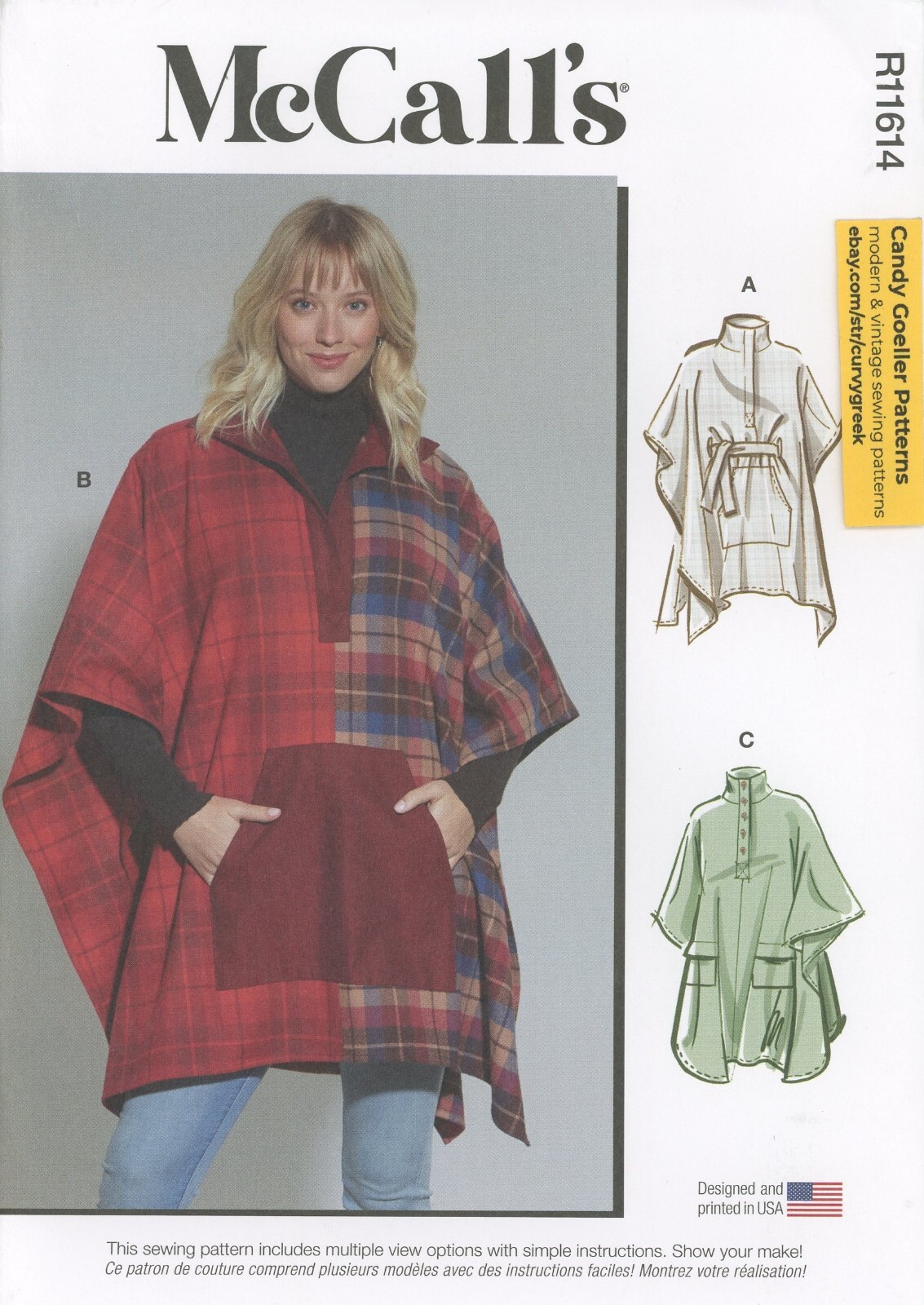 McCall's R11614 Poncho w Coat Snaps, Cinch Belt, Button Placket Sz 16-26 M8347