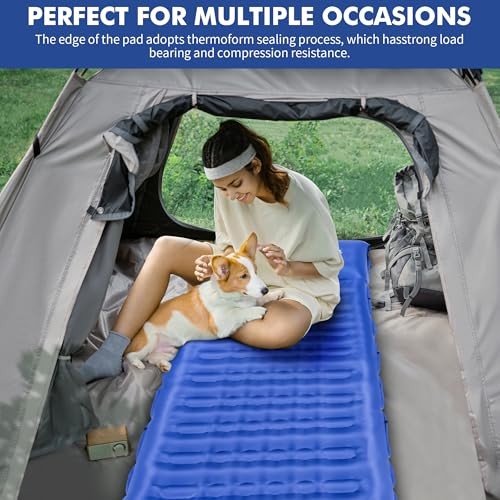 Double Sleeping Pad Self Inflating 3" Extra-Thick for 2 Person Single Blue