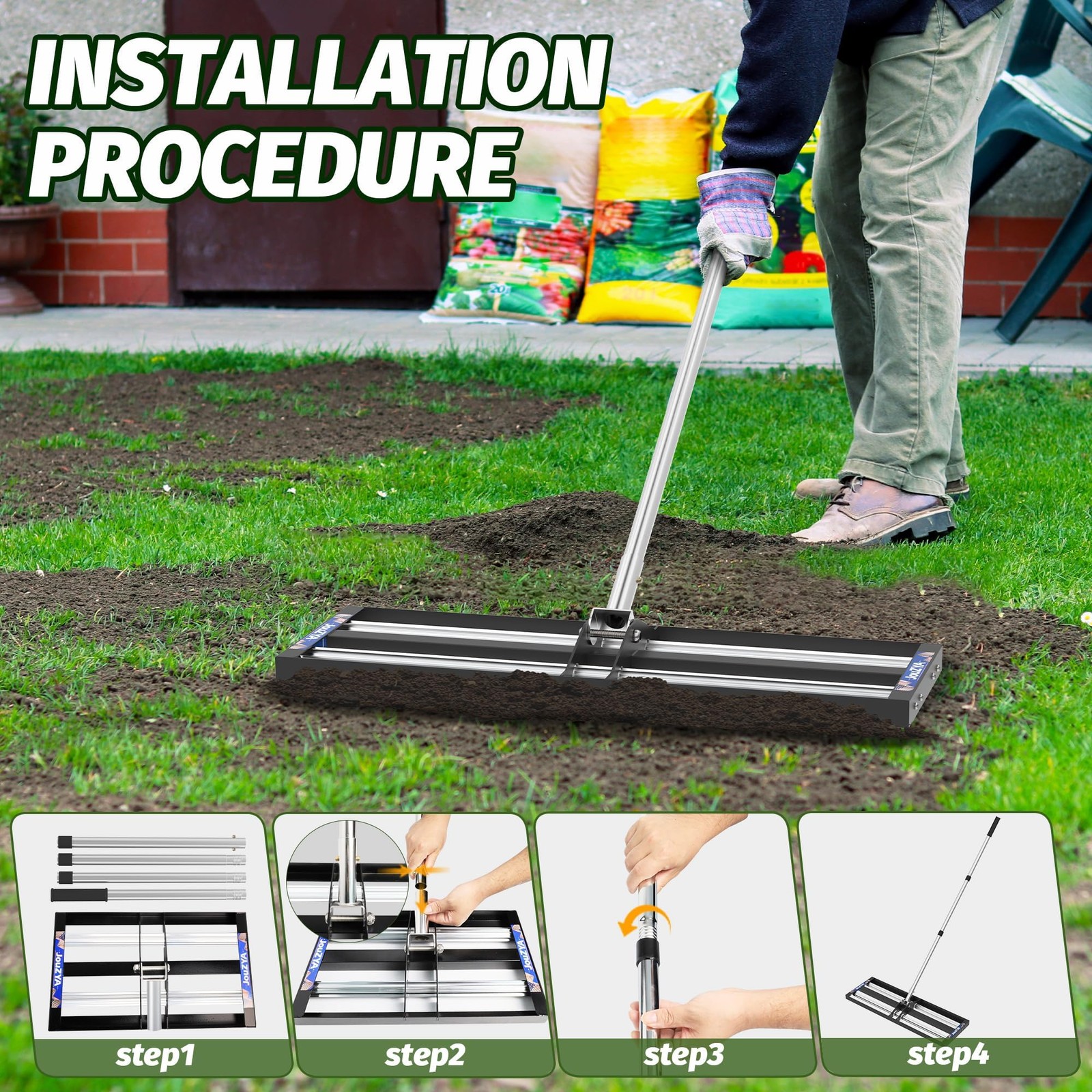 Updated Lawn Leveling Rake 30"x10", Lawn Leveler with Aluminum Rollers, Yard ...