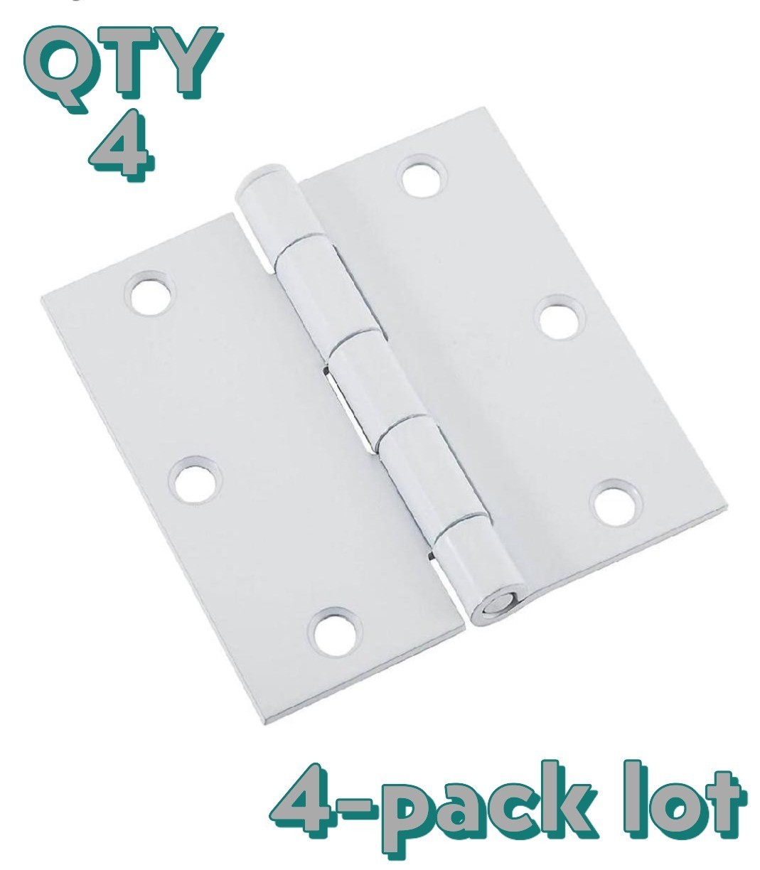 NOS 4-pack lot National Hardware N109-183 white 3.5" door hinge Square Corner
