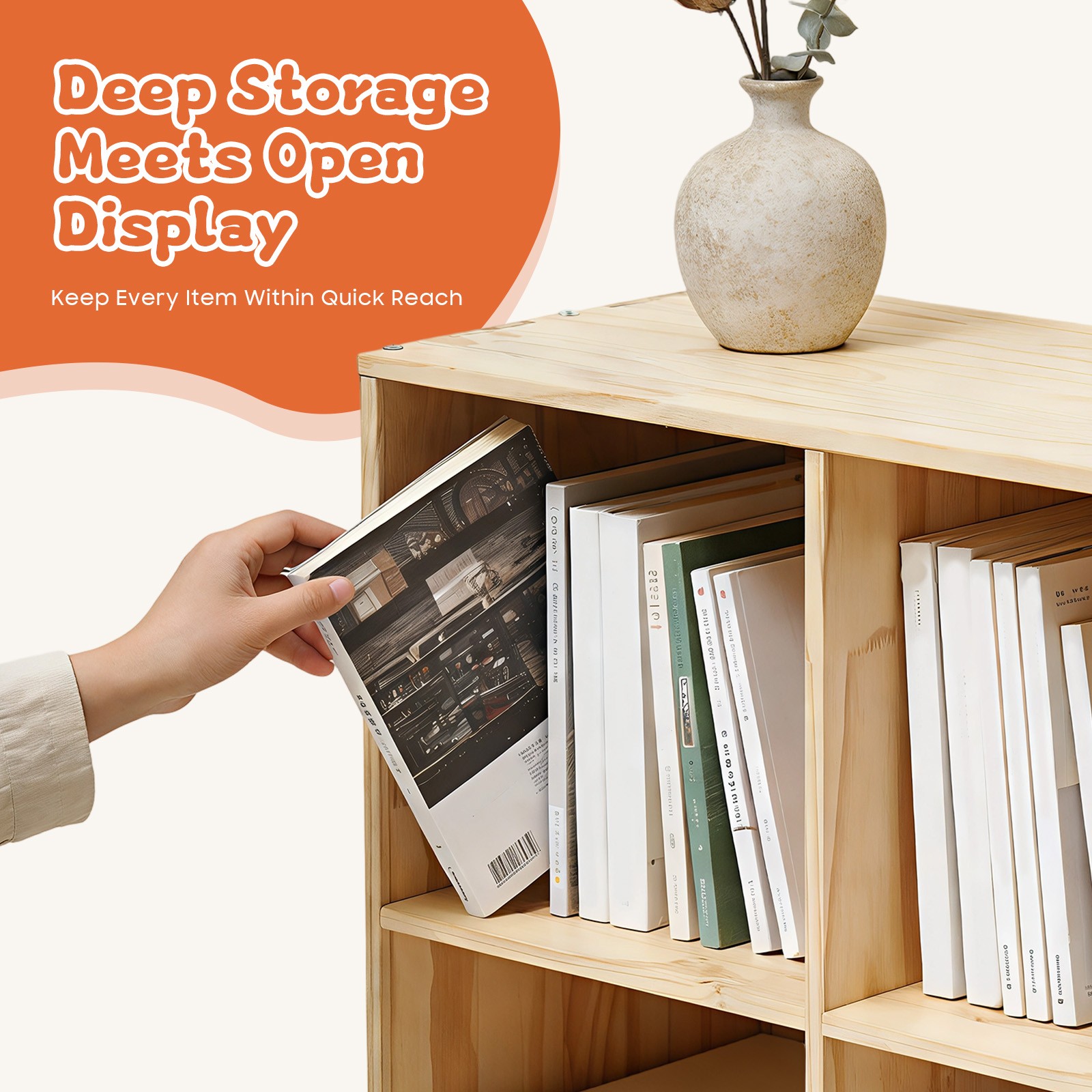 Solid Wood Bookcase with 6 Cubes - Stylish Storage & Elegant Design