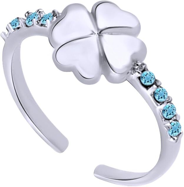 Shamrock Toe Ring Jewelry For Women Round Simulated Aquamarine Sterling Silver