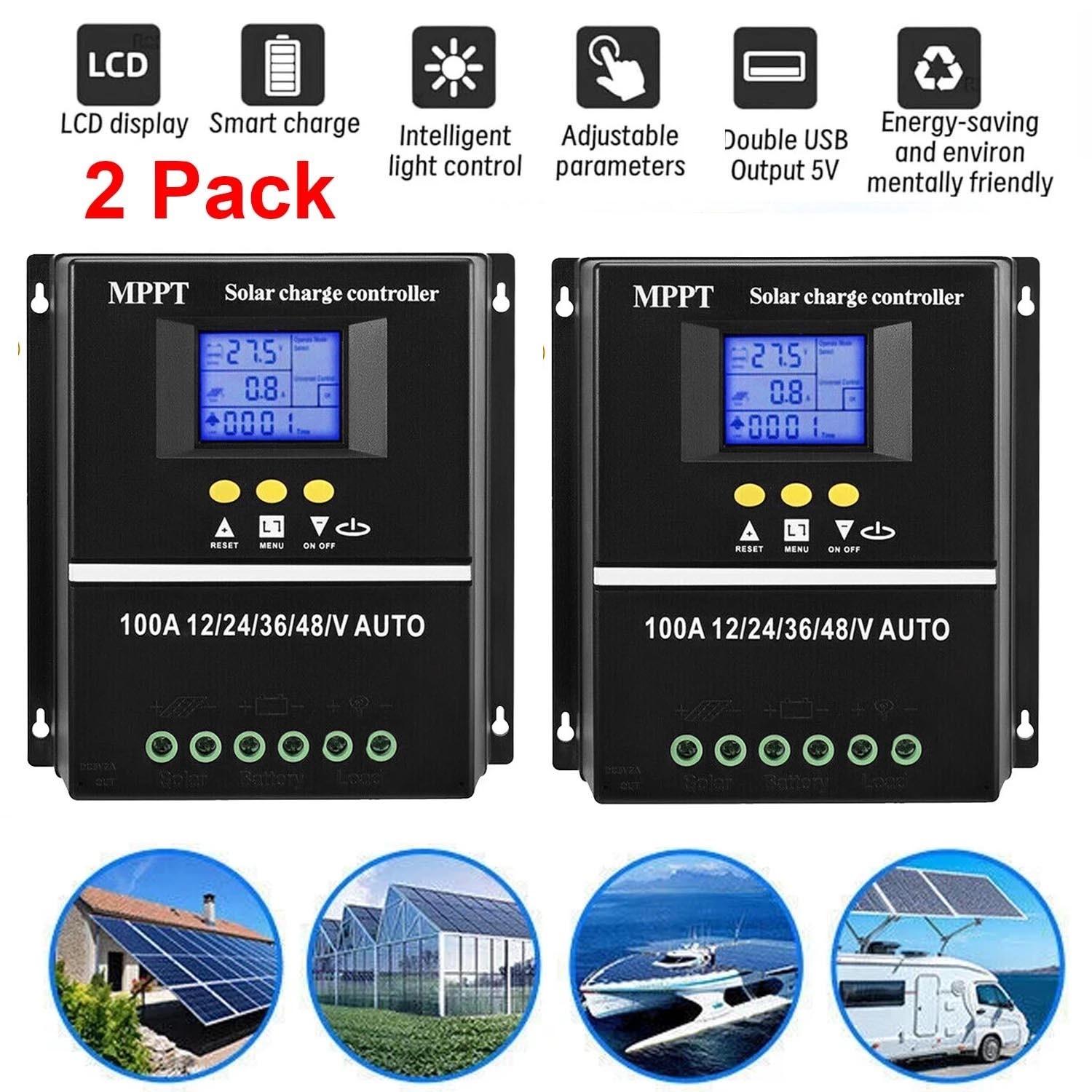 2PC 4000W 100A MPPT Solar Charge Controller 12V 24V 36V 48V Battery PV.Regulator