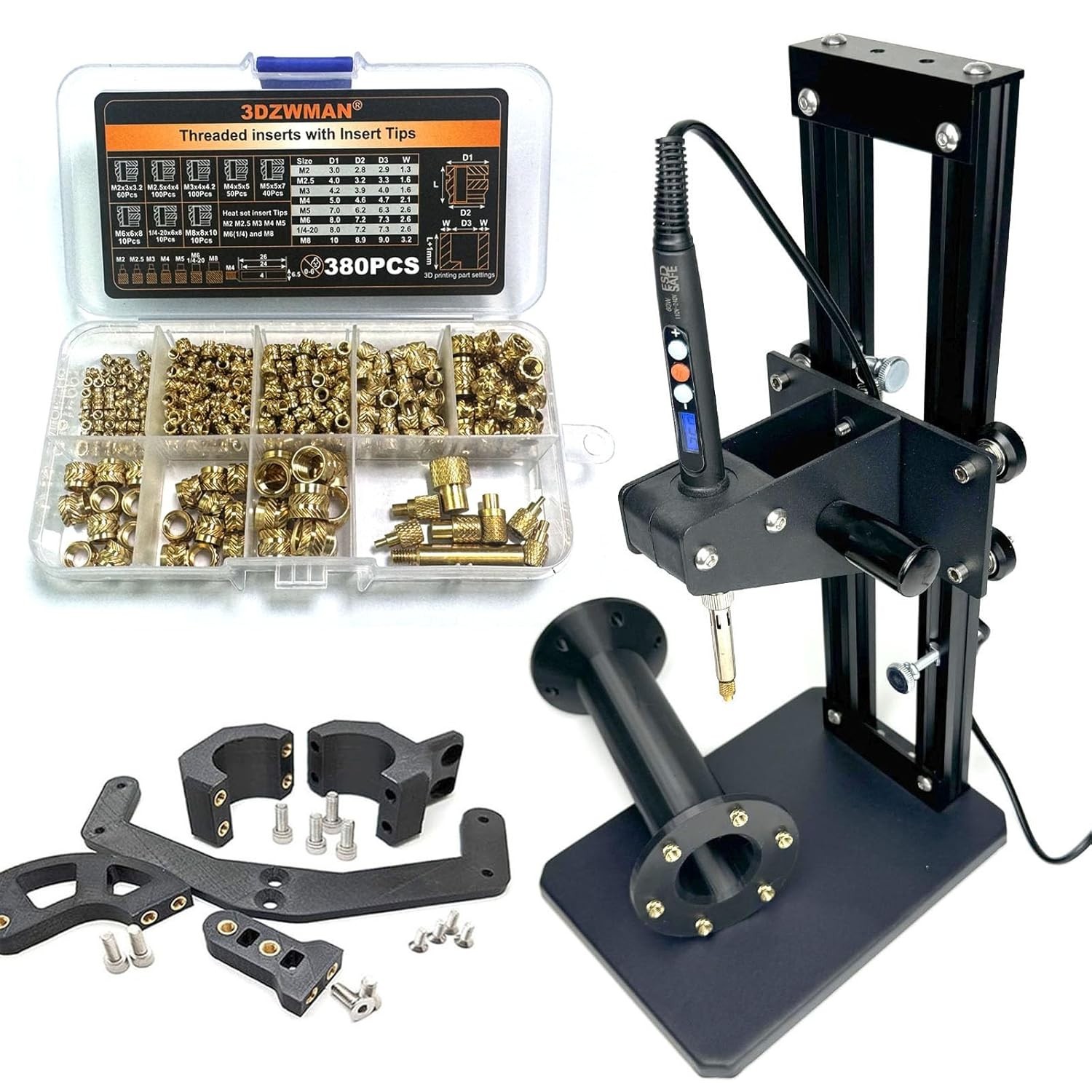 Compact Vertical Heat Press Tool - 500°C, 380PCS Inserts & Interchangeable Tips