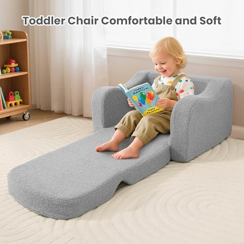 Comfy Toddler Chair & Kids, 2-in-1 Soft Couch Fold Out for Kids, Toddler