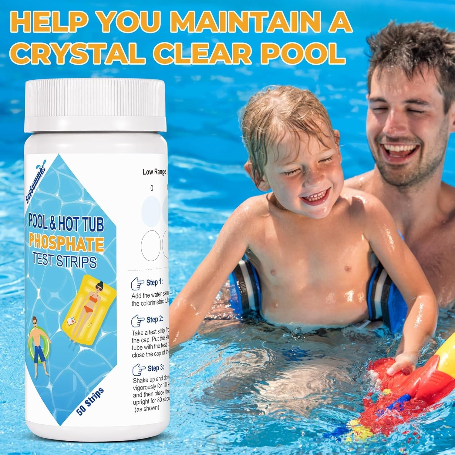 Pool & Hot Tub Phosphate Kit 50 Strips Water Quality Testing