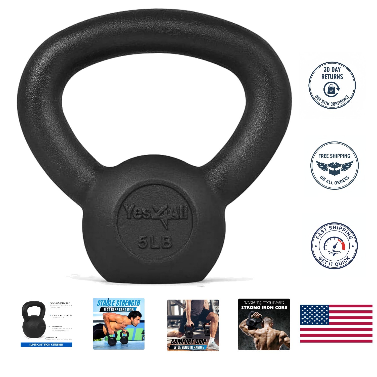 Versatile Cast Iron Kettlebells (5-80 Lbs) - Enhance Your Strength Training