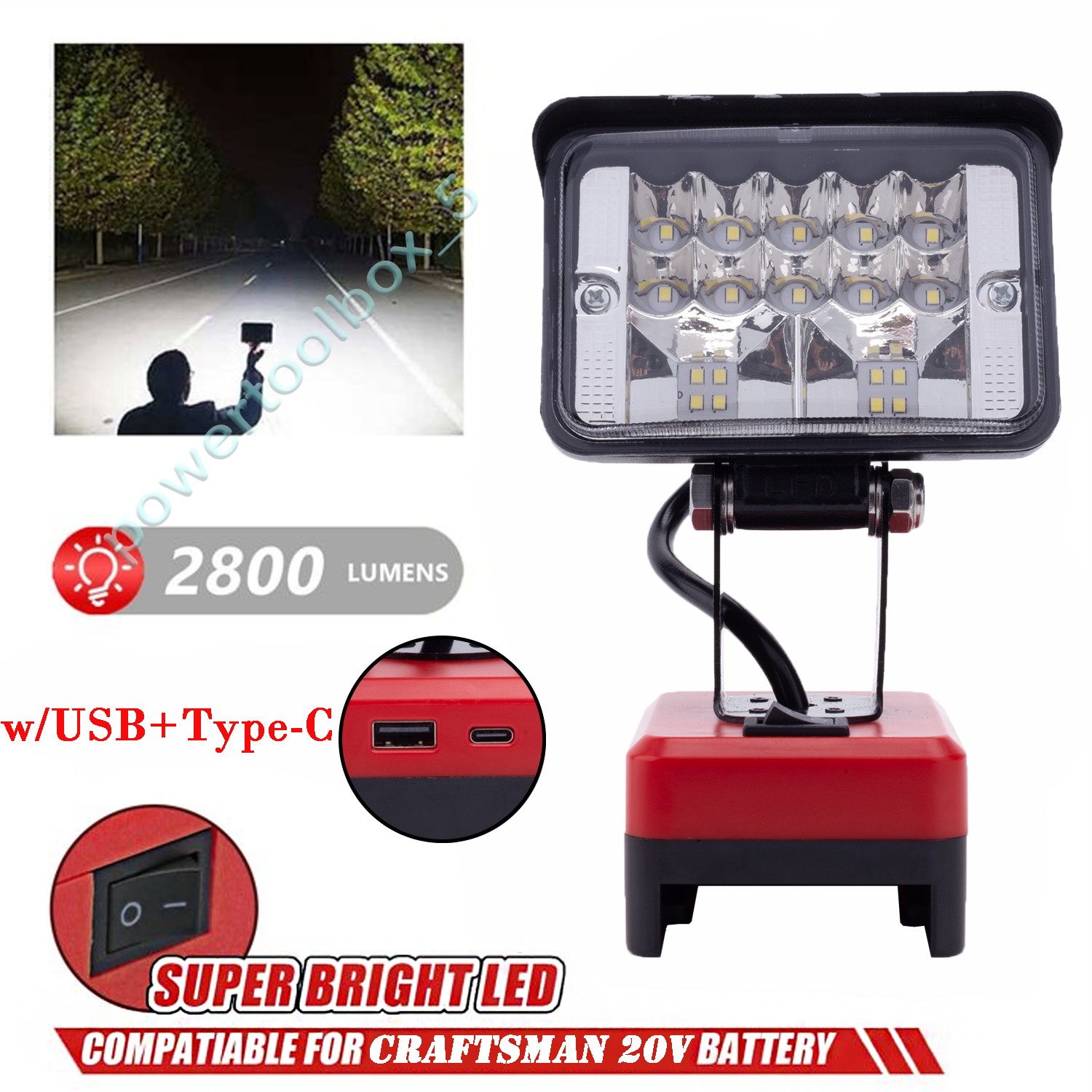 Upgraded LED Work Light For Craftsman V20 20V Battery Portable LED Flood Lights