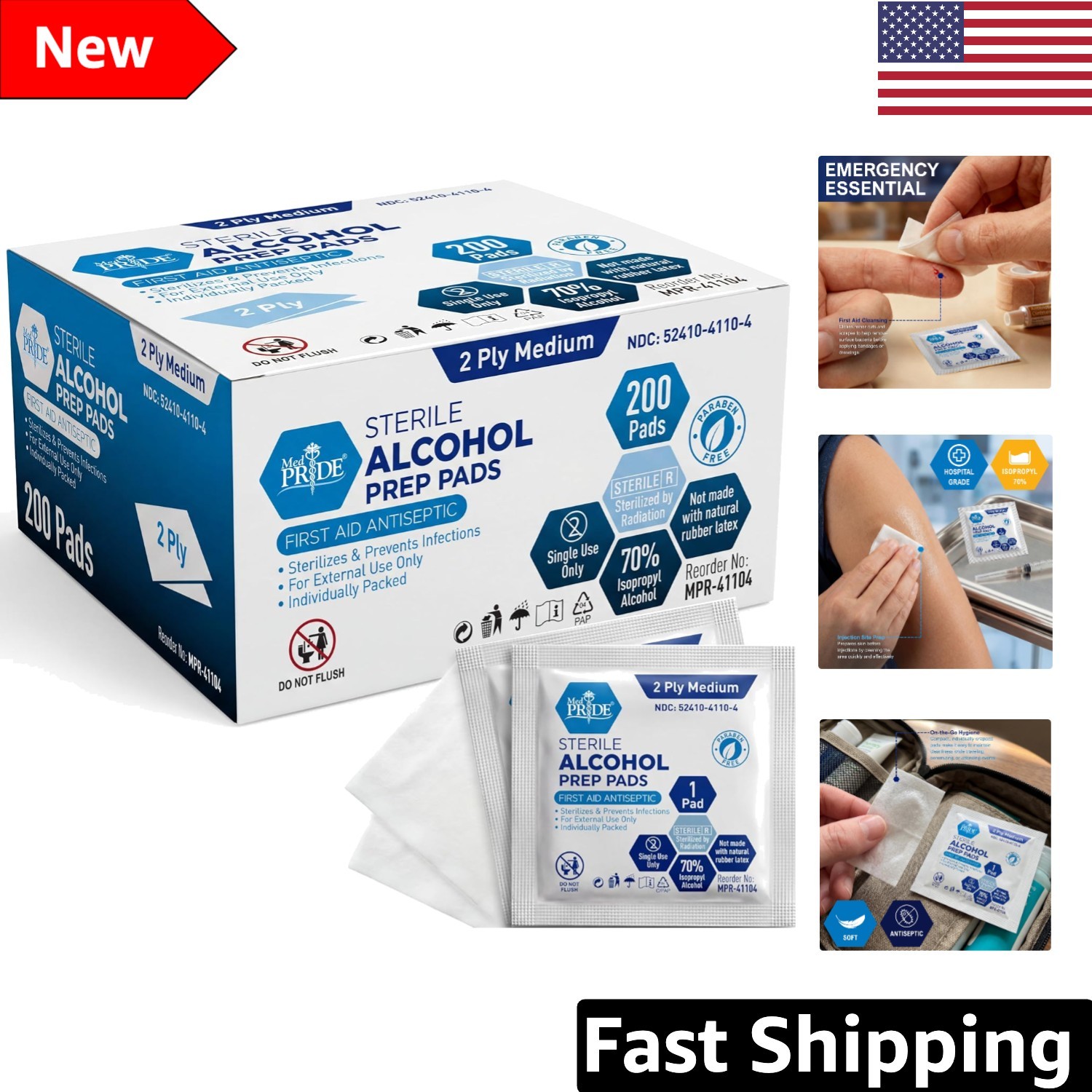 Individually Wrapped Alcohol Prep Pads – Medical Grade 200 Count, 2 Ply Wipes