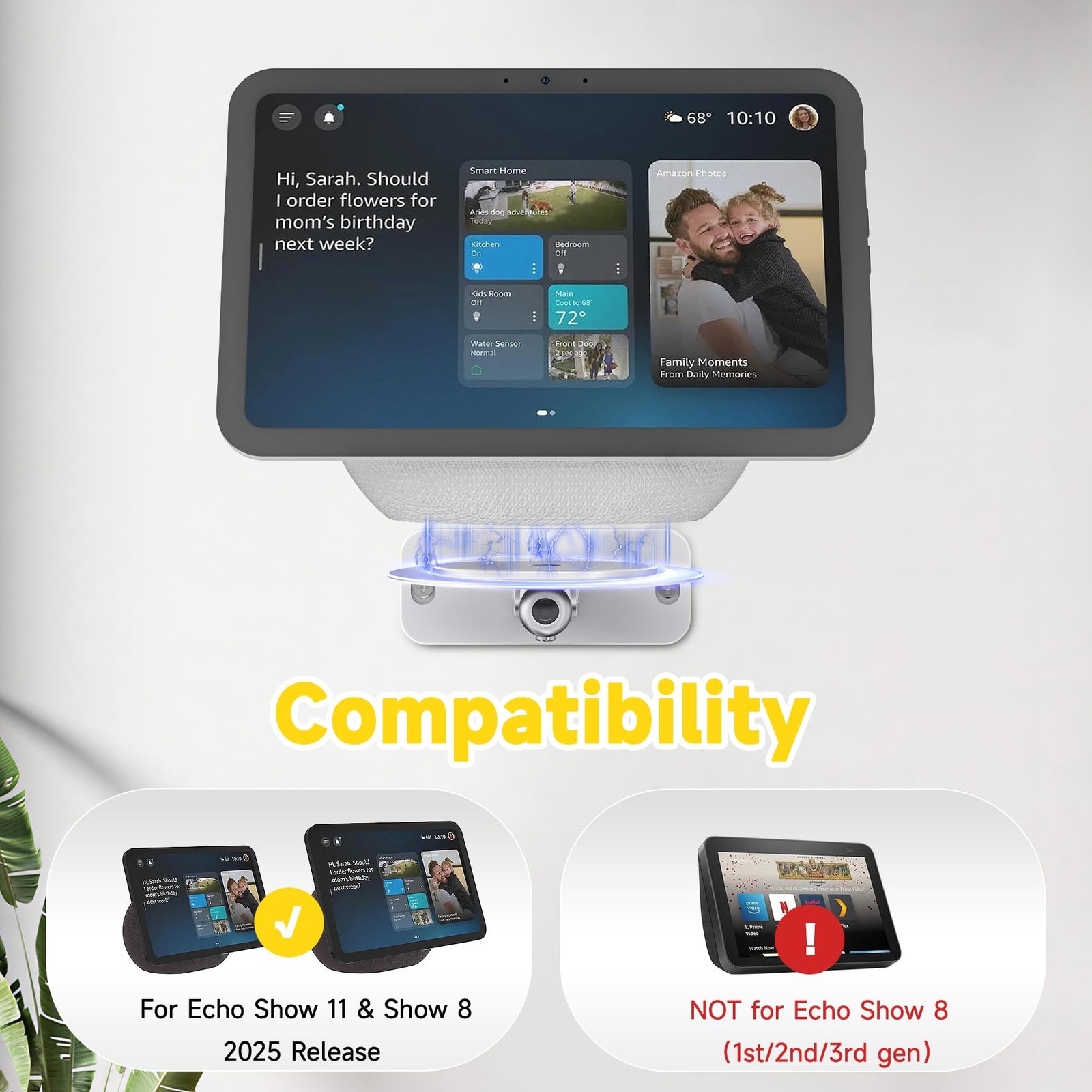 Wall Mount for Echo Show 11 & 8 - Aluminum Adjustable Bracket with Cable