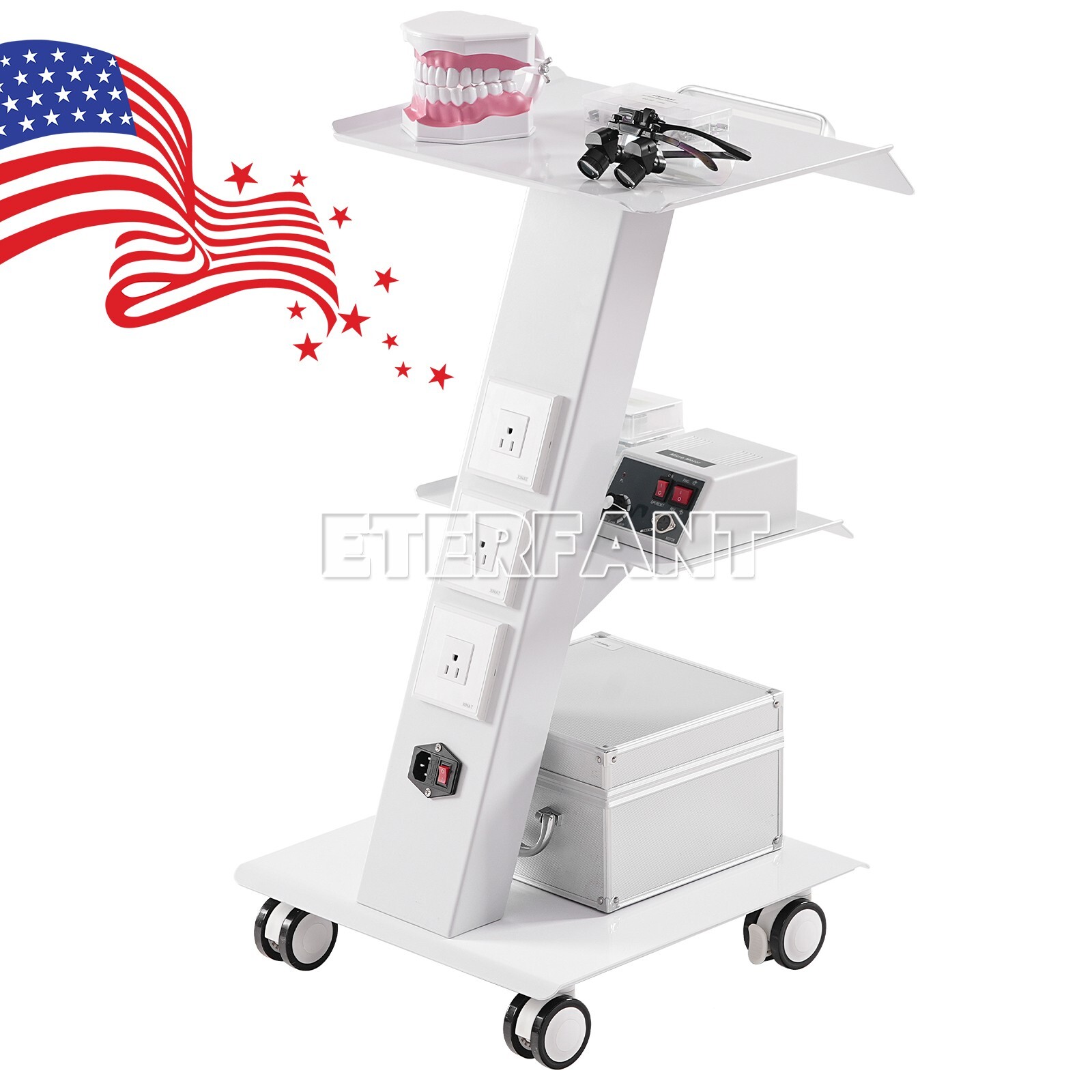 Mobile 3 Layer Medical Tool Cart Dental Trolley Instrument Cart+Socket+4 Casters