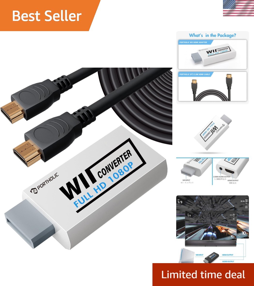 Wii to HDMI Converter 1080P with 5ft HDMI Cable & Audio Jack – Compact Adapter