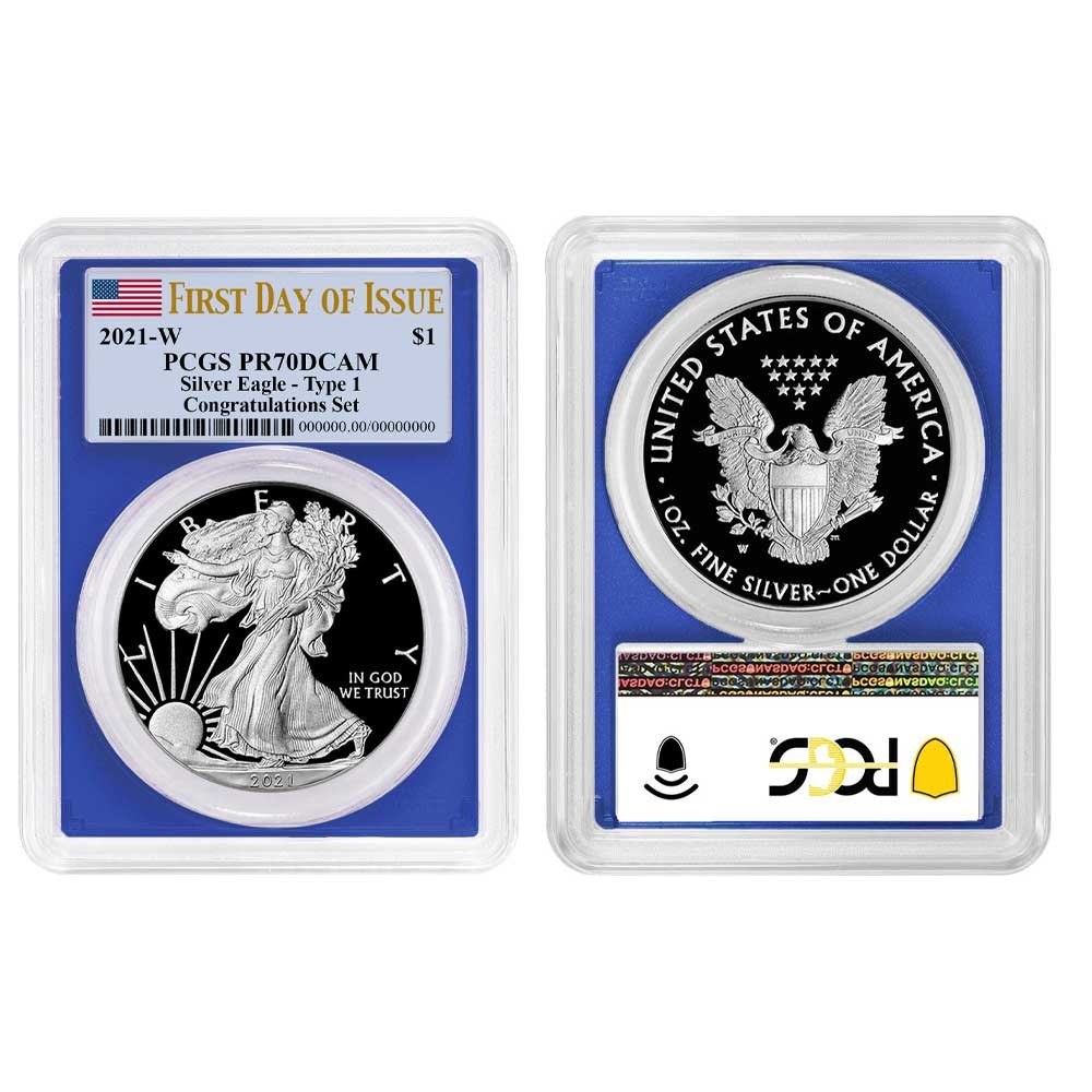 2021-W Proof $1 Type 1 American Silver Eagle Congratulations Set PCGS PR70DCAM