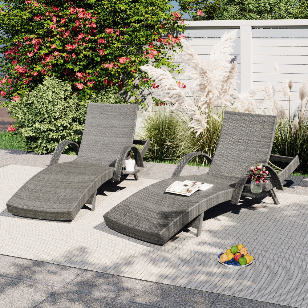 80'' Outdoor Wicker Chaise Lounge Chairs Set of 2, Patio Rattan Reclining Chair