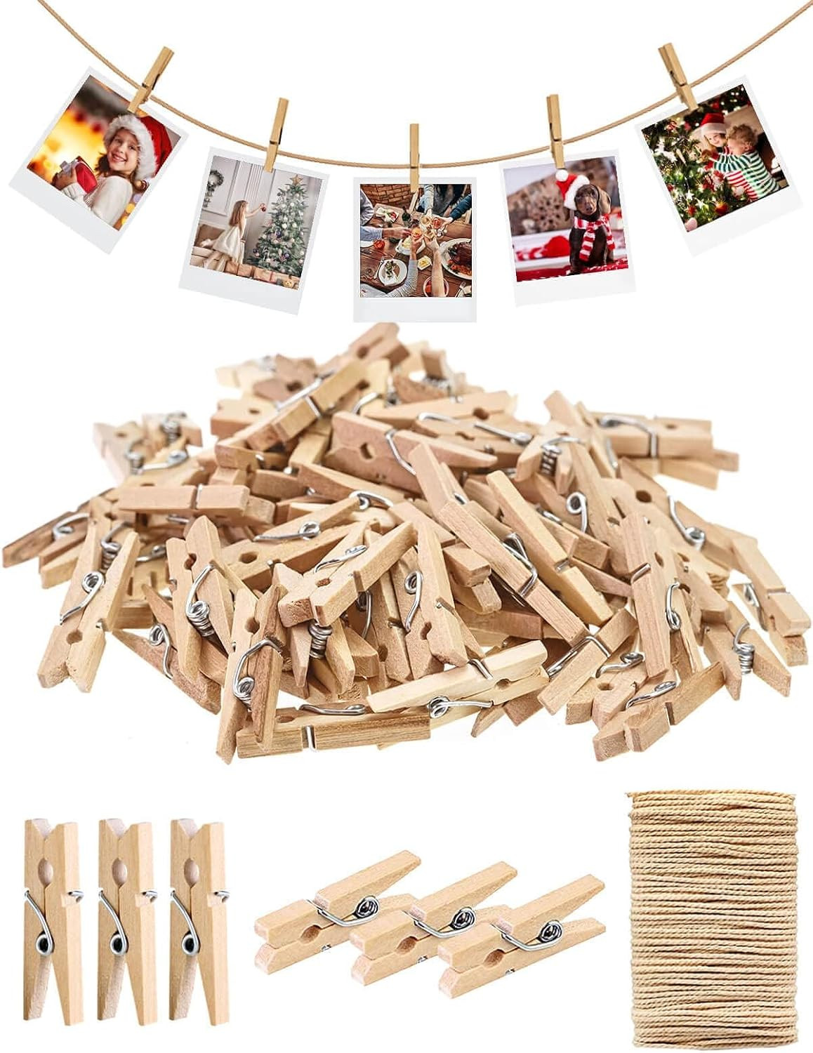 Sturdy Mini Clothes Pins for Photo, 150 Pcs 1 Inch Natural Wooden Clothespins...