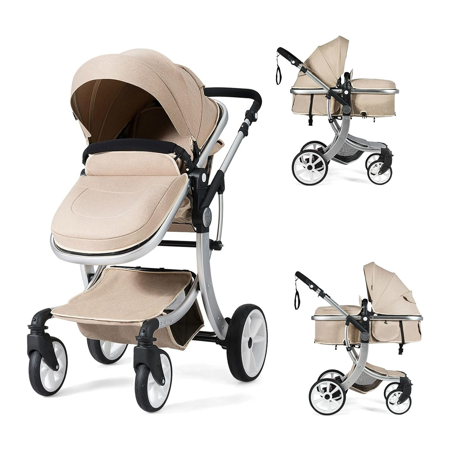 Baby Stroller, High Landscape Convertible Infant Bassinet, Adjustable Canopy & B