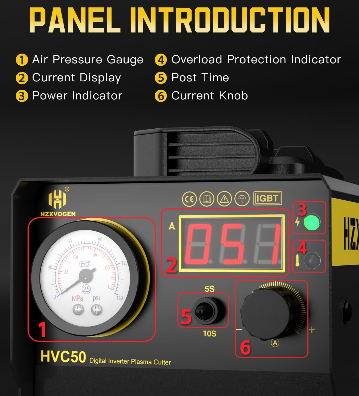 HZXVOGEN 110/220V HF Touch Pilot Arc Cutting Plasma Cutter Quick Air Connector