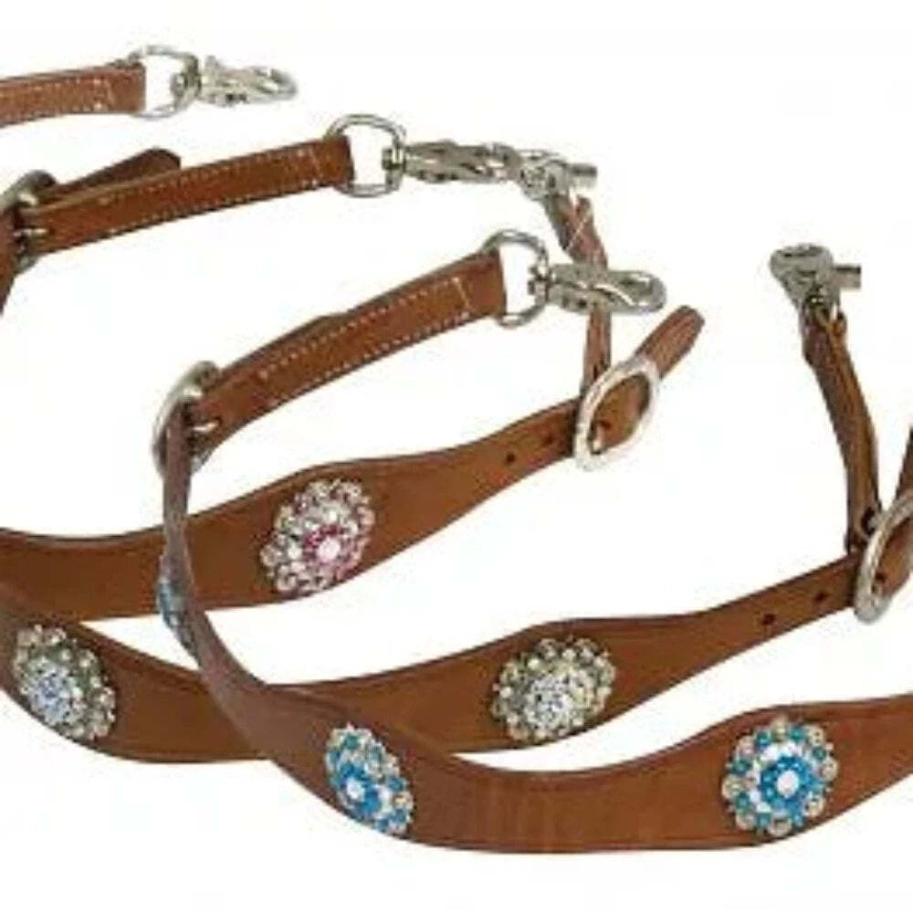Showman Scalloped LEATHER WITHER STRAP w/ Crystal rhinestone conchos 3 COLORS!