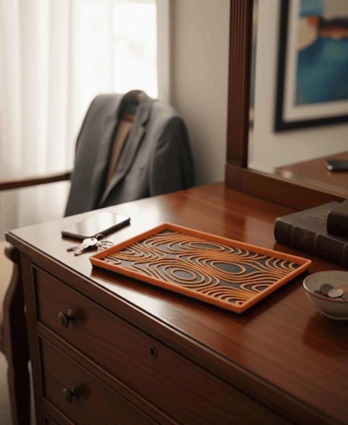 Unique Valet Tray - Modern Desk Catchall - Custom Geometric Design - Nightstand