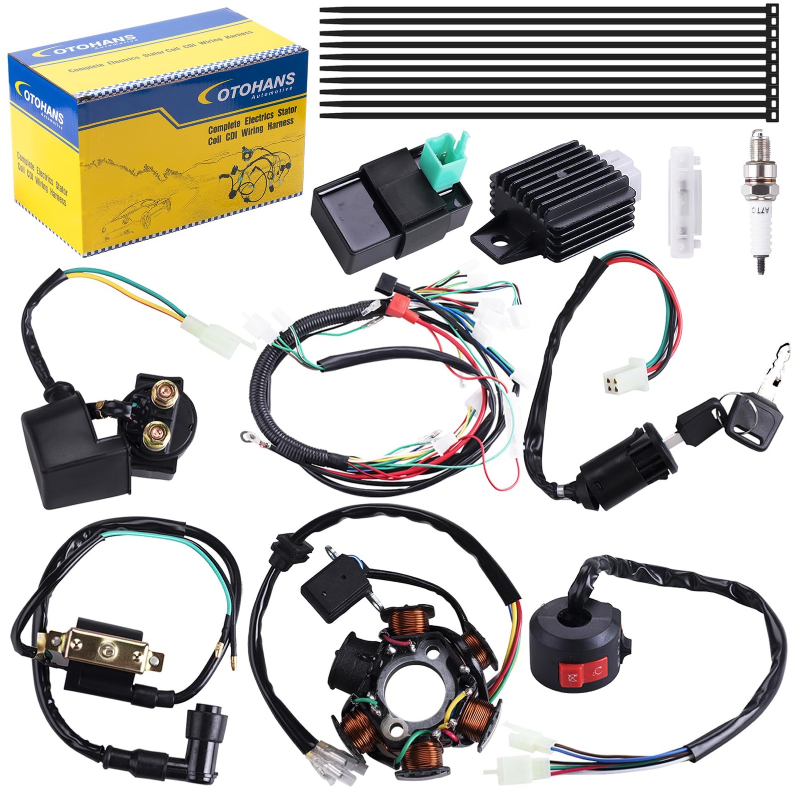 Wiring Harness Coil Stator Relay CDI Spark Plug for 50cc-125cc ATVs