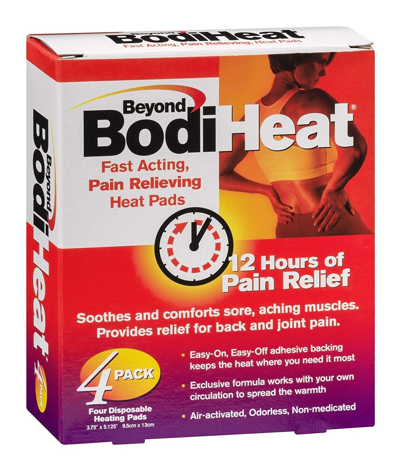 Beyond Bodi Heat Back Pain Relieving Heat Pads Disposable Use 4 Count Pack of 6