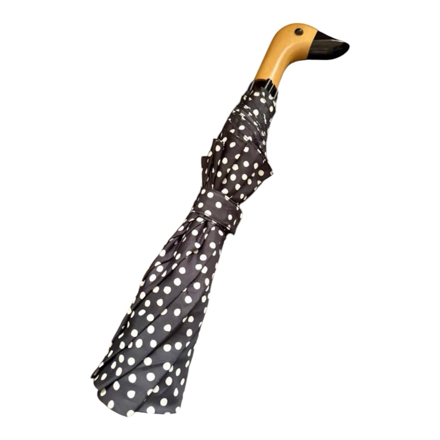 Vintage Kate Spade Duck Head Umbrella Black White Polka Dot Full Size Whimsical