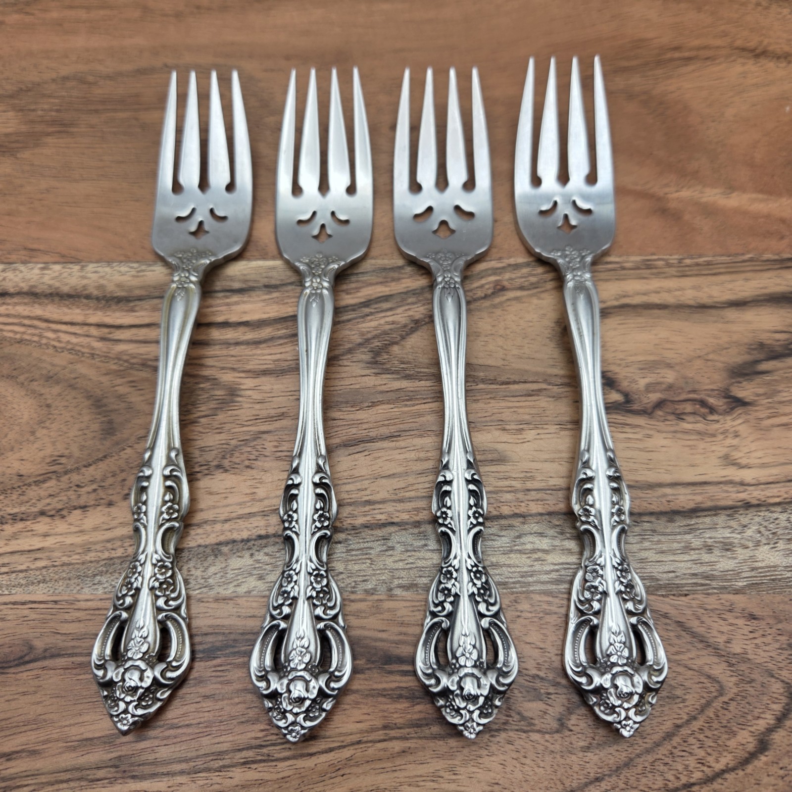 Set Of 4 Oneida Michelangelo Cube Heirloom Stainless Steel 18/10 Salad Forks
