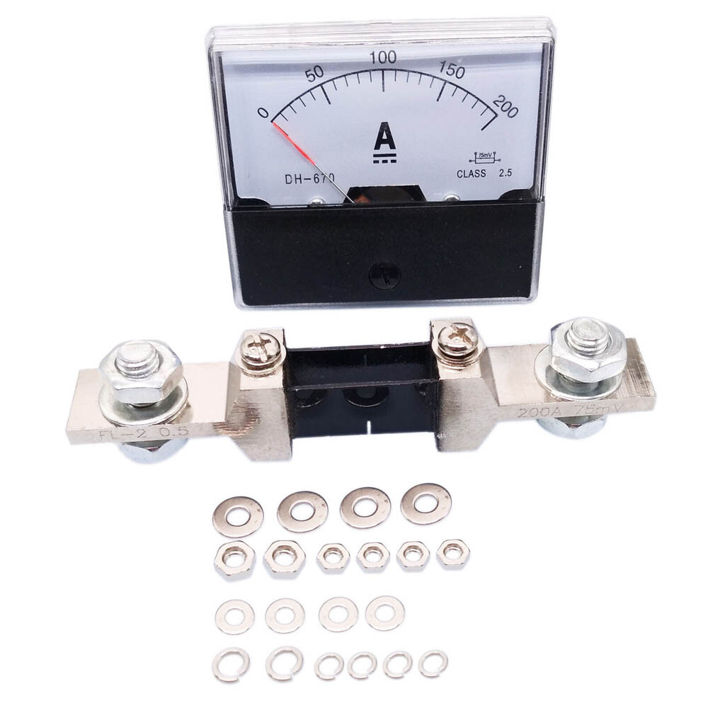 USA Analog Panel AMP Current Ammeter Meter Gauge DH-670 0-200A DC & Shunt