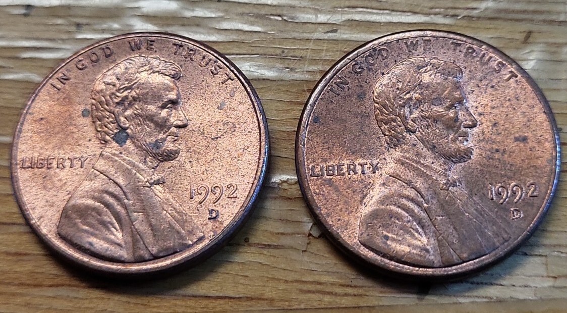 1992 D LINCOLN CENT ERROR COIN  DDO RPM & GREASE FILLED STRIKE - MINTING ERRORS
