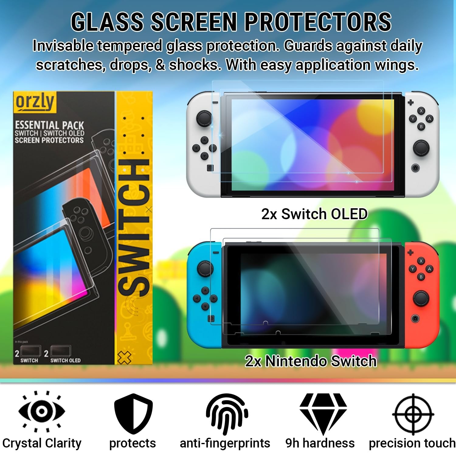 Nintendo Switch Accessory Bundle Kit - Case, Screen Protector, Joy-Con Grips & W