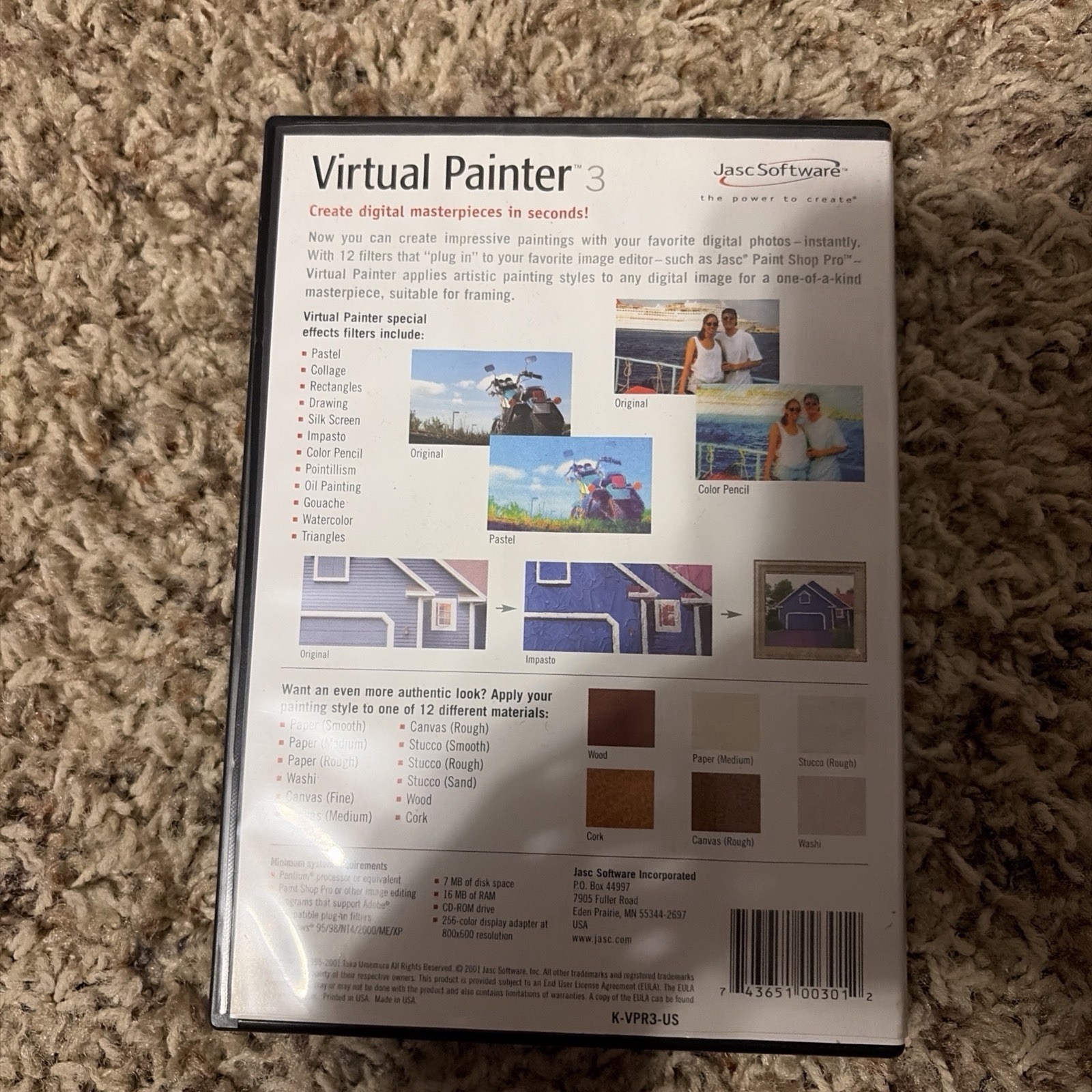 Virtual Painter 3 Jasc Software PC Windows 2001(Case & Disc Only! No Manual!)