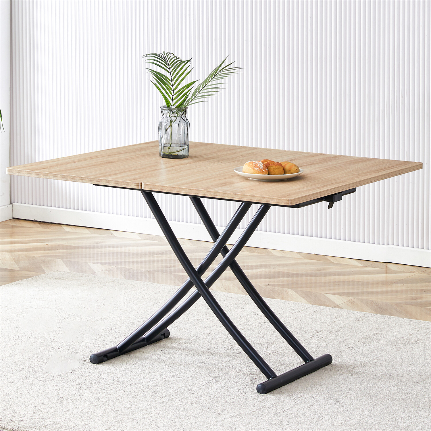 Modern Dining Table Wood Table Kitchen Dining Table with Metal Legs For 4 Person