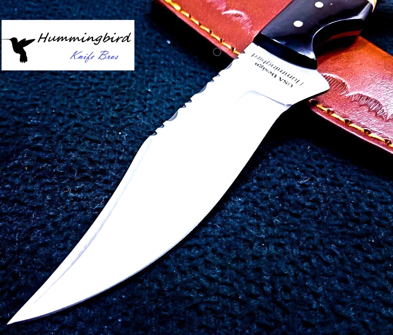 HUNTING KNIFE 9.0" OA Full Tang Horn Handle Skinner 5.0" Fixed Blade + Sheath