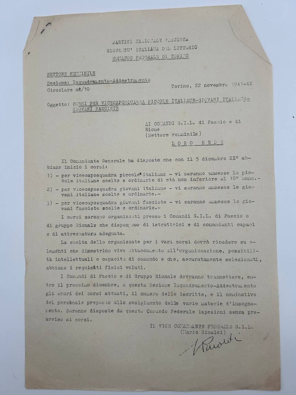 Fascist WOMEN Youth LEADERSHIP Courses ORDER SIGNED WWII Original 1940 RARE ST37