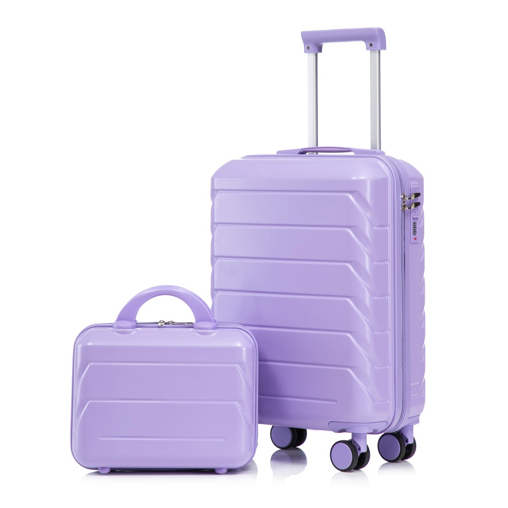 14-inch/20-inch ABS spinner luggage set, 2 pieces, with combination lock (Purple