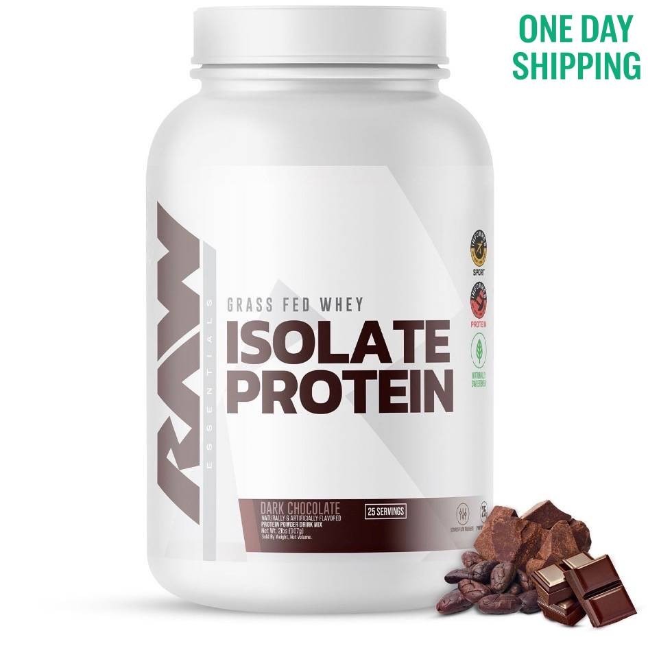RAW 25g Grass Fed Whey Isolate Protein Powder Dark Chocolate 1.97 lbs.