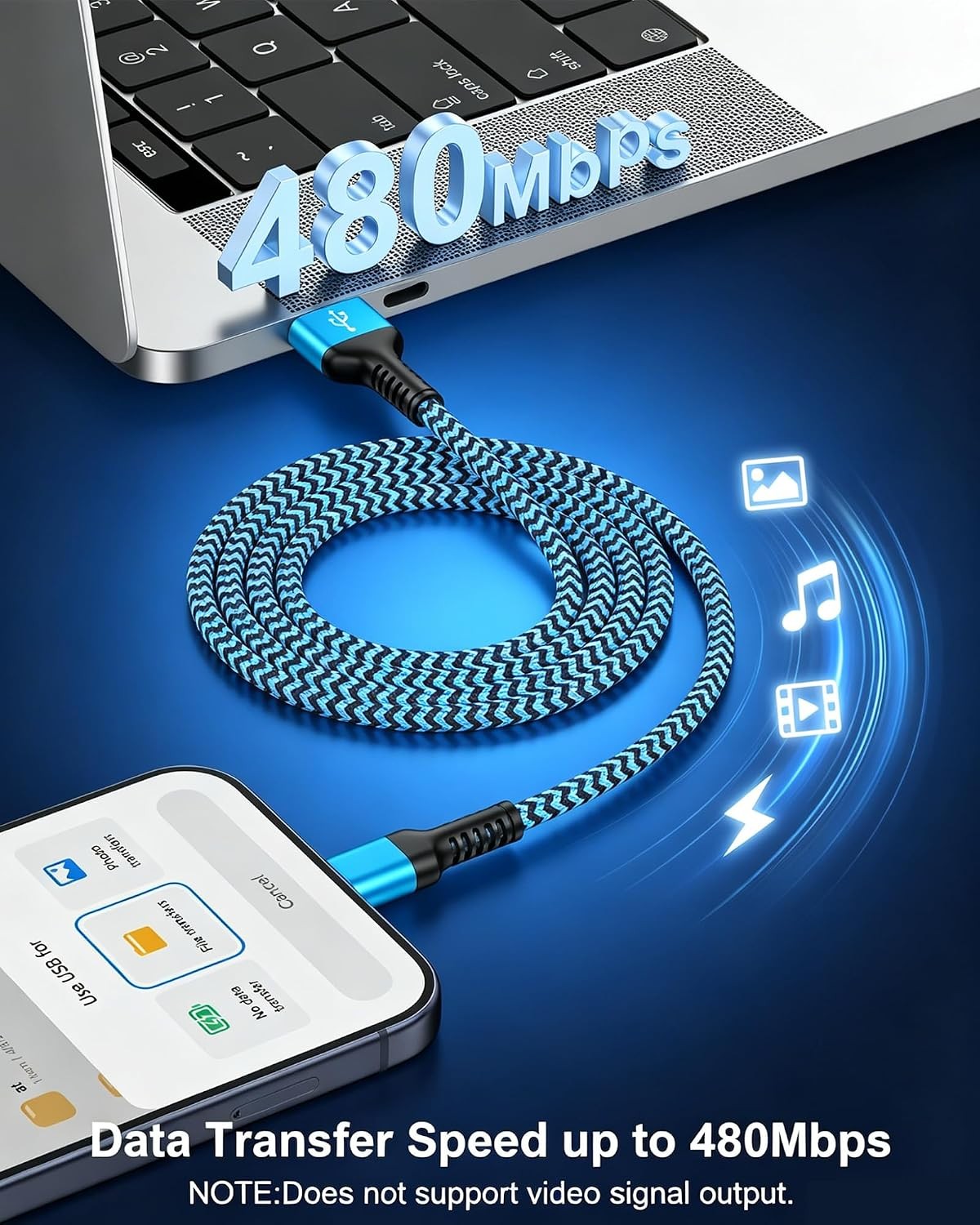 2 Pack USB-A to USB-C Braided Fast Charging CarPlay Cable 3 FT Data Transfer