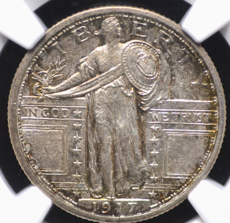 1917 D TYPE 1 STANDING LIBERTY QUARTER NGC MS 63 FULL HEAD WONDERFUL STRIKE AND