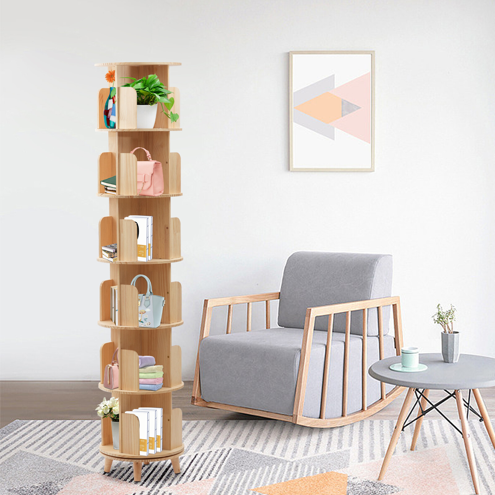 360�� Rotating Bookshelf Bookcase Storage Shelf Freestanding Display Rack Stand